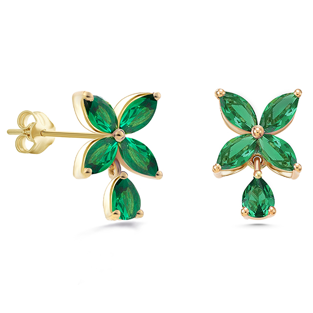 Markiz Kesim Zümrüt (Emerald) Taşlı Küpe