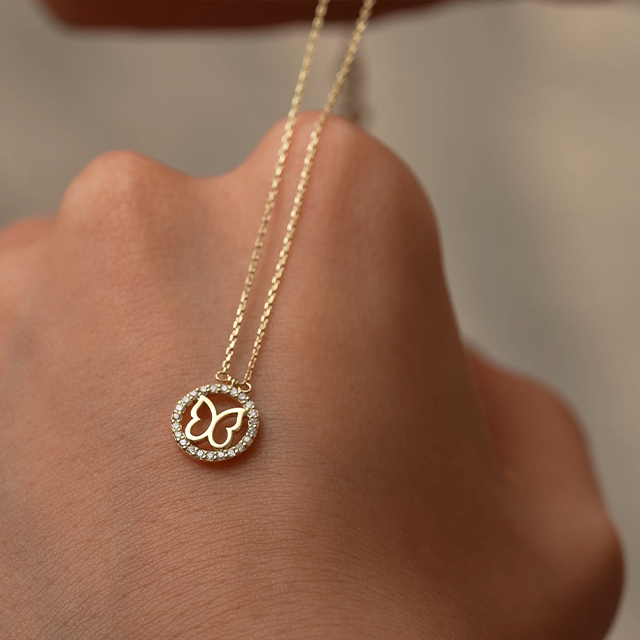 0,12 Karat Kelebek Pırlanta Kolye