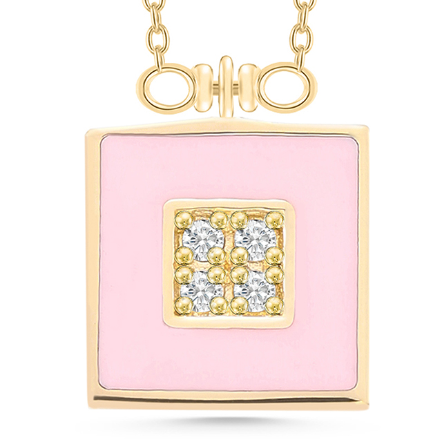 0,04 Karat Pembe Mineli Kare Pırlanta Kolye