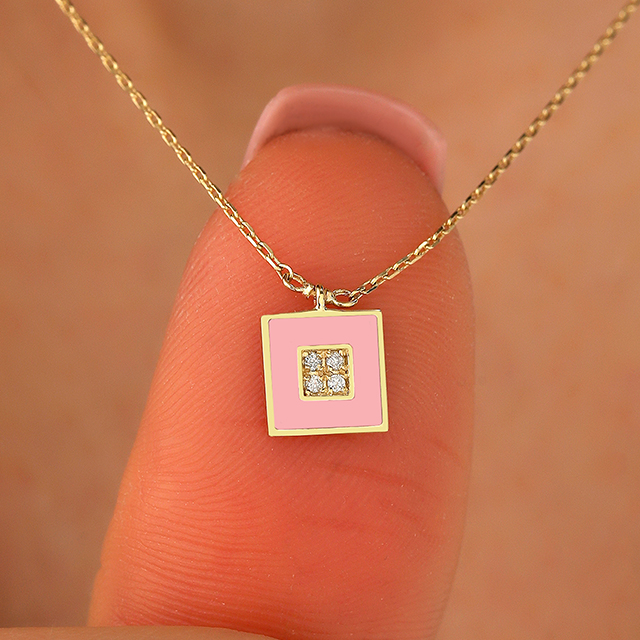 Mineli Pembe Kare Kolye 2