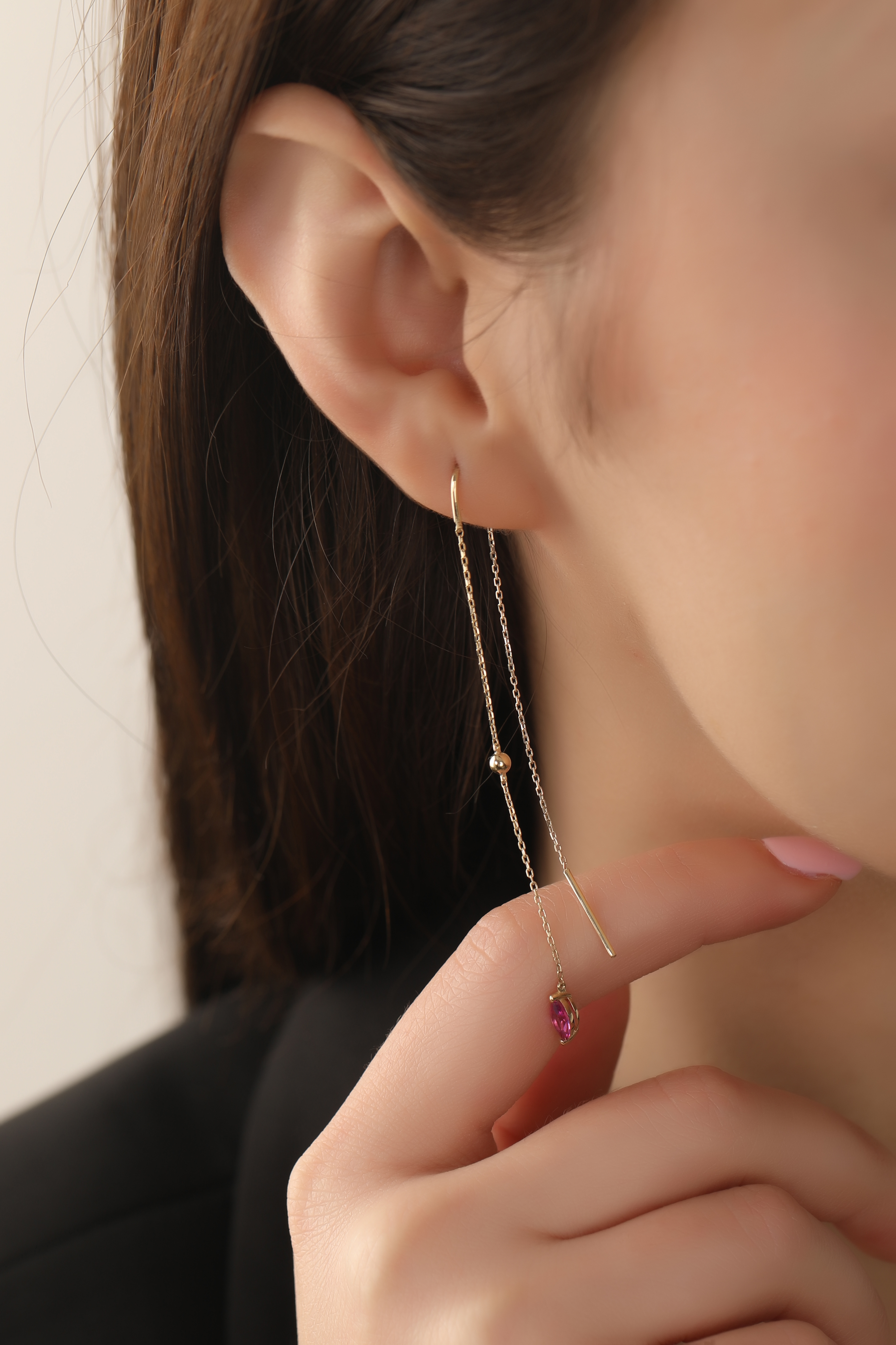 Sallantılı Markiz Kesim Pembe Safir Küpe