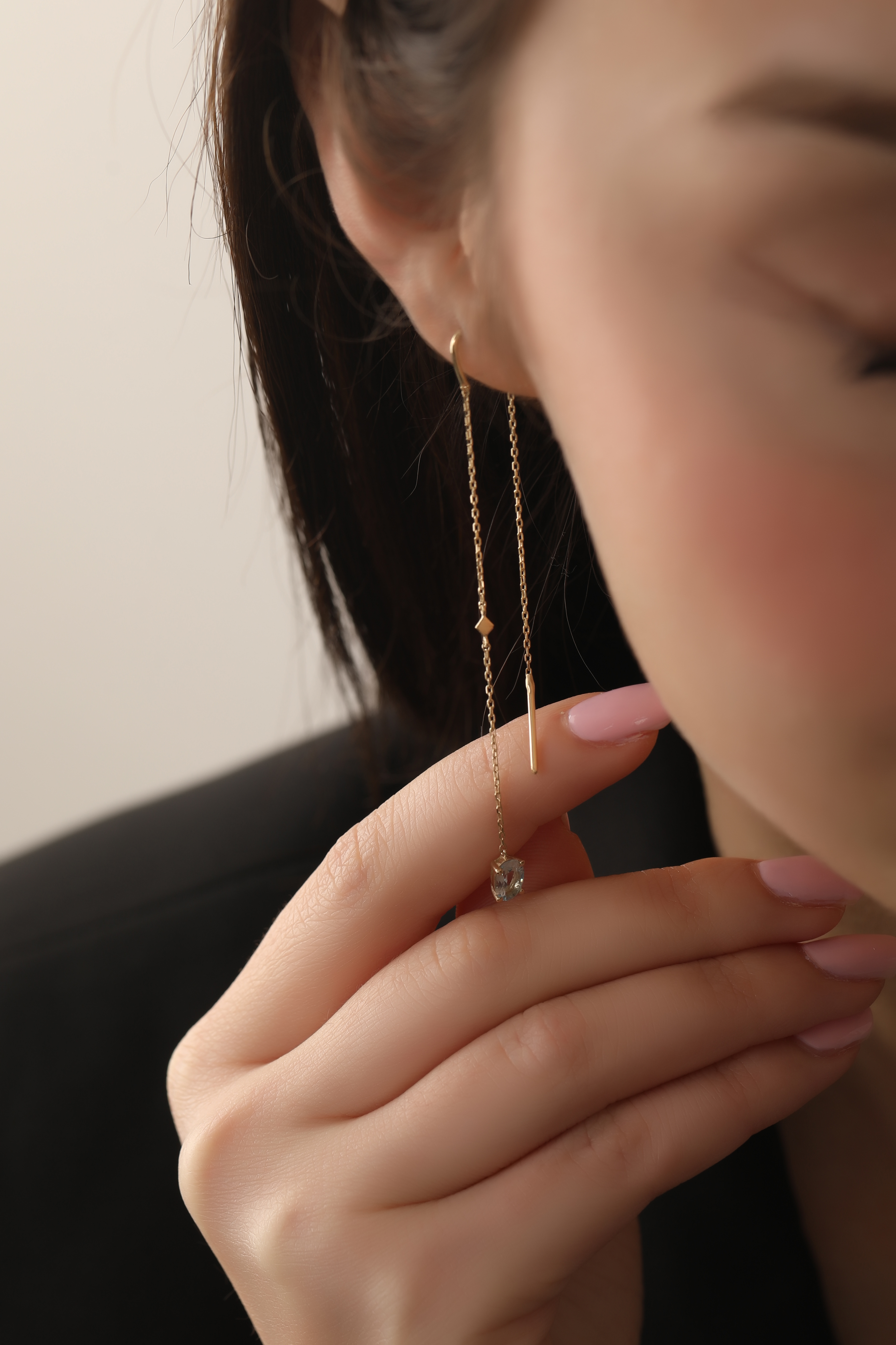 Sallantılı Oval Kesim Aquamarine Küpe
