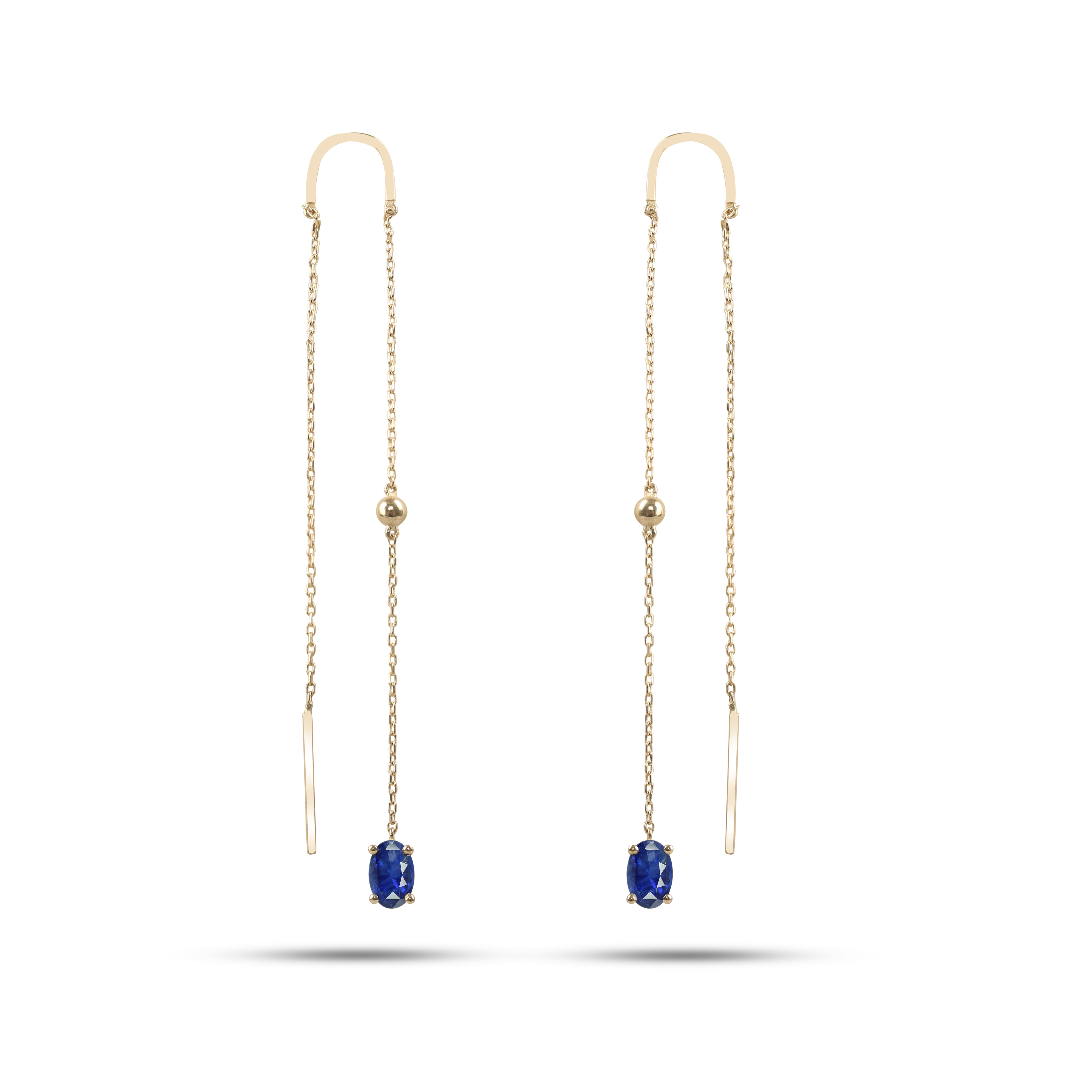 Sallantılı Oval Kesim Safir Küpe