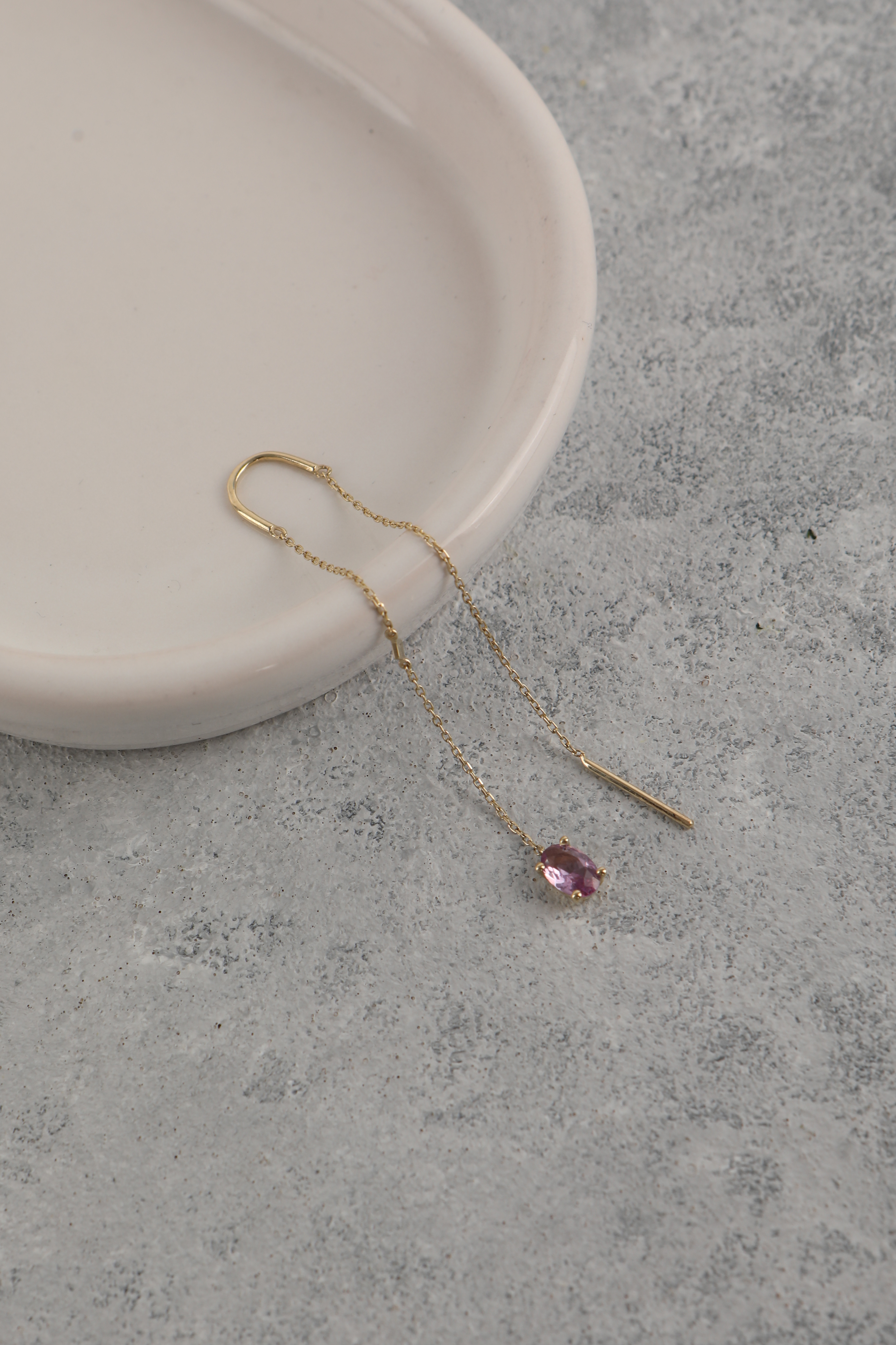 Sallantılı Oval Kesim Pembe Safir Küpe